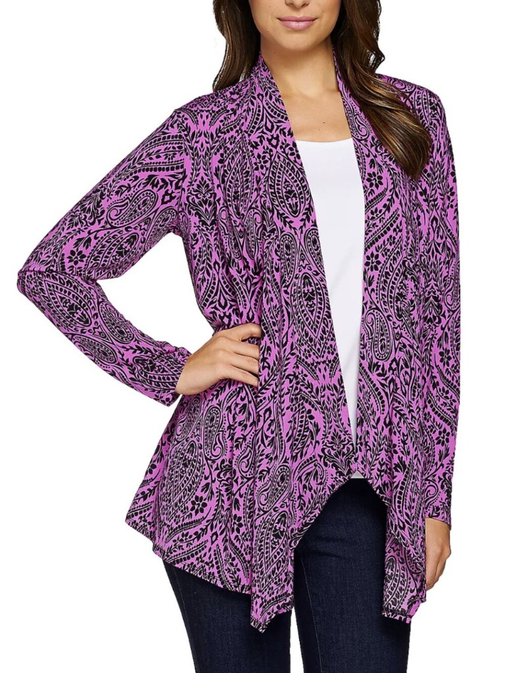 Joan Rivers Jersey Knit Paisley Waterfall Cardigan  16743